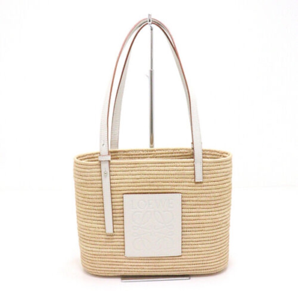Loewe Square Basket Bag White Bag in Raffia and Calfskin
